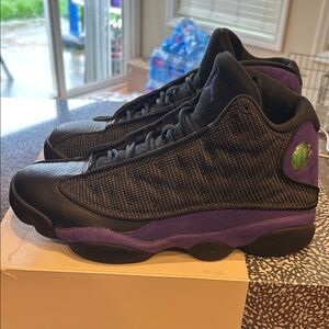 Jordan 13 Black and Purple Retro Basketball Sneakers without box